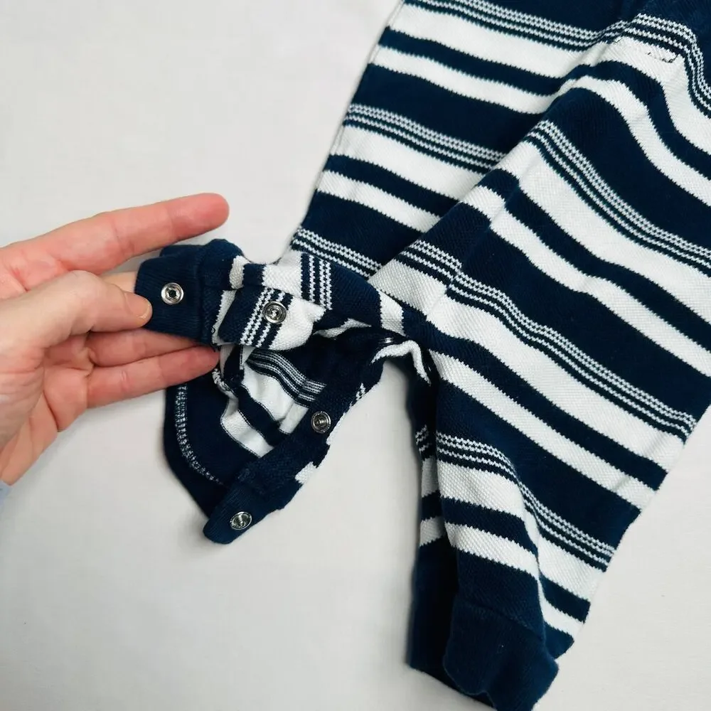 Ralph Lauren Long Sleeve Navy & White Striped Jumpsuit Romper Sz 3mo